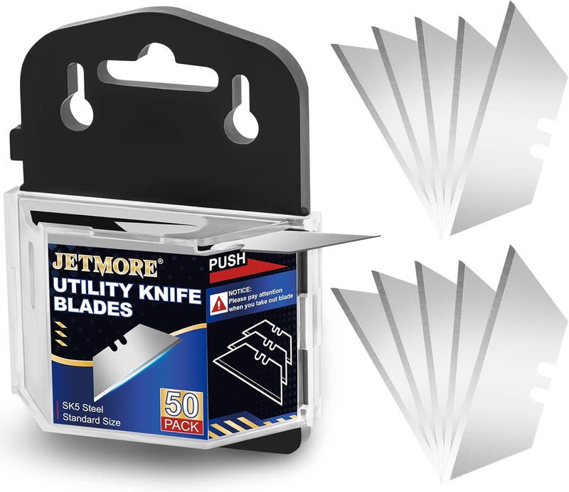 Jetmore Utility Knife Blades, 50 Pack Box Cutter Blades, SK5 High Carbon Steel Utility Blade, Standard Size Blade for Box Cutter, Razor Knife Blades for Cutting - Image 1